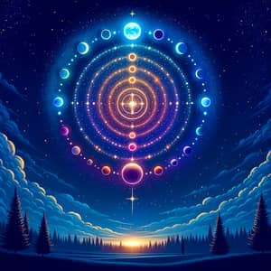 Celestial Alignment: Peaceful Religious Symbol in Night Sky