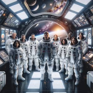 Diverse Group of Astronauts in White Space Suits | Space Exploration
