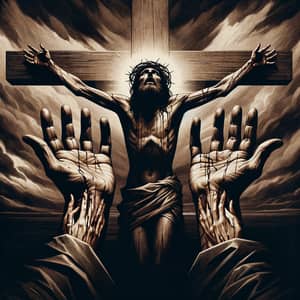Historical Religious Scene: Crucifixion Hands Illustration