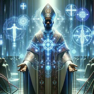 Futuristic High-Tech Ritual with Diverse Priest | Sacred Symbols