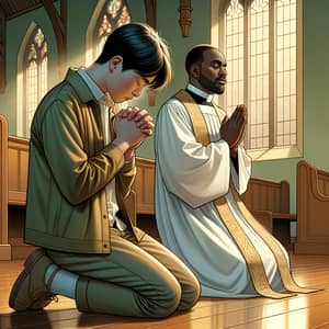 Diverse Duo in Serene Church Setting | Prayer Scene