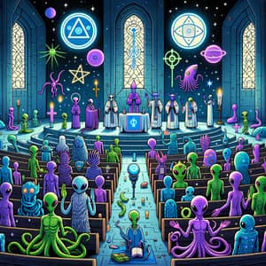 Unique Intergalactic Religion Gathering | Cosmic Chapel Aliens