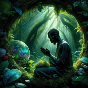 Mystical Prayer in Enchanting Forest - Tranquil African Man