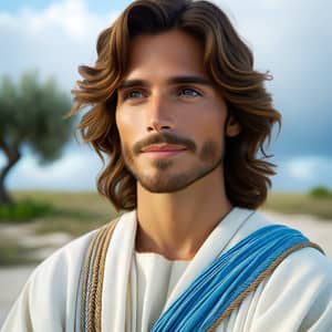 Serene Man with Olive Skin and Wavy Brown Hair | Aura of Wisdom and Love
