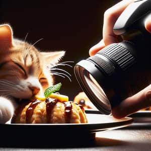Playful Feline Savoring Upscale Culinary Delights
