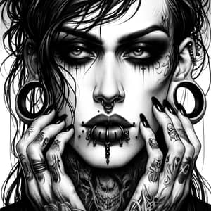 Gothic Bad Boy with Face Piercings and Tattoos