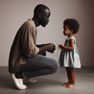 Empathetic African Caregiver Communicates with 3-Year-Old Girl