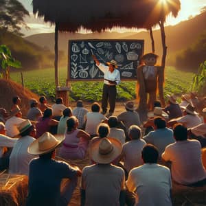 Latin American Professor Inspiring Farmers in Field Classroom