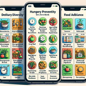 Mobile App Interfaces: Dietary Diversity, Agriculture Resilience, Public Services, Political Stability