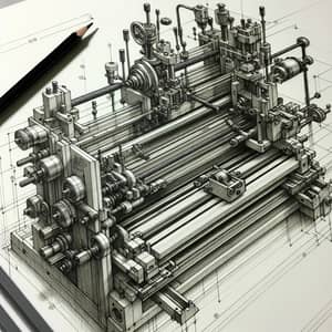 Detailed Sketch of Edge Banding Machine in Pencil
