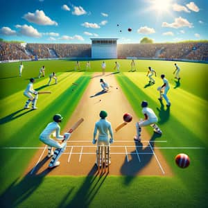 Vibrant Cricket Field with Diverse Players | Exciting Match Scene