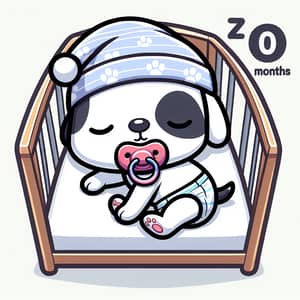Adorable Newborn Cartoon Puppy Sleeping in Crib