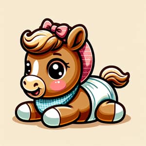 Adorable Baby Horse Cartoon Character Figurine | Sleeping Pony in Cradle