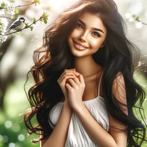 Natural Beauty of Hispanic Girl in Blooming Meadow
