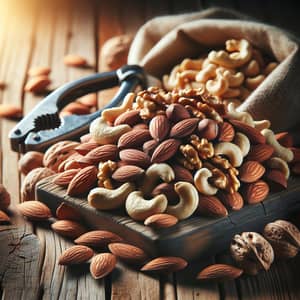 Mixed Nuts Variety on Rustic Table | Fresh & Nutritious