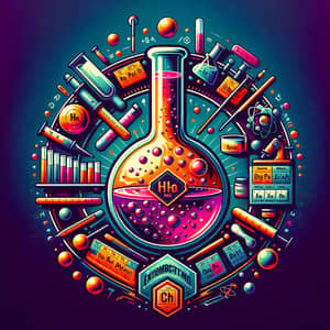 Vibrant Chemistry Emblem: Retro Design with Exciting Reactions