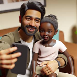 South Asian Father and Black Daughter Taking a Selfie | Family Moment