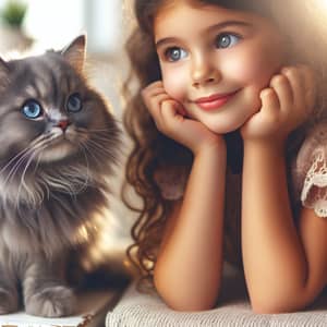 Heartwarming Image of Gray Cat and Girl in Cozy Home