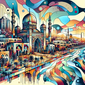 Abstract Illustration of Gaza's Cityscape | Colorful & Tranquil Art