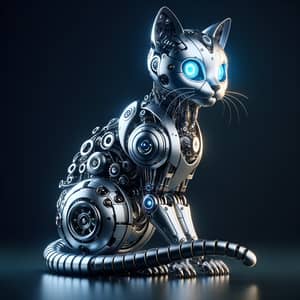 Intricate Robotic Cat: Silver Metal Body with Neon Lights