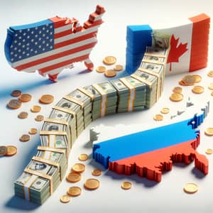 Global Currency Transfer Concept: USA, Canada to Russia
