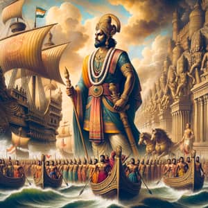 Majestic Historical Painting: Karnatabala, Renowned Ruler of Southern Indian Kingdom