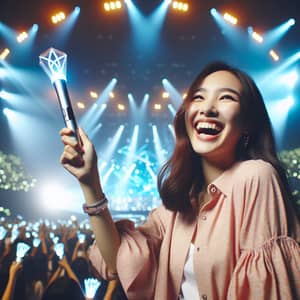 Energetic Asian Woman at KPOP Concert | Joyful Concert Experience