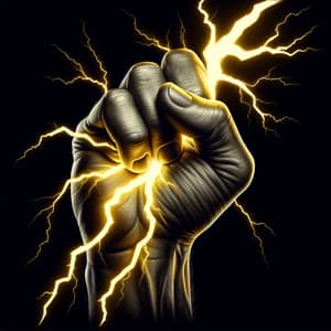 Powerful Hand Grasping Luminous Yellow Thunderbolt
