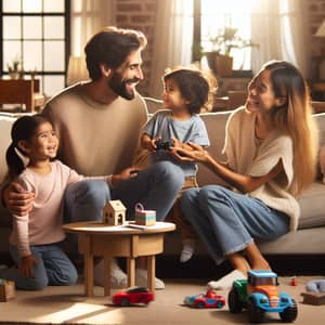 Diverse and Joyful Family Moment in Comforting Living Room