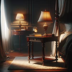Cozy Night Bedroom Scene with Rustic Table Lamp