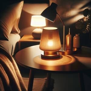 Relaxing Bedroom Scene with Cozy Lamp and Bedspread
