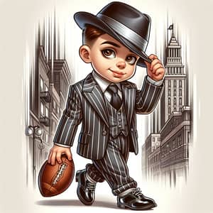Mafia Kid Football Player Cartoon in Pinstriped Suit