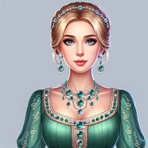 Historic Dynasty Noblewoman in Emerald Green Dress