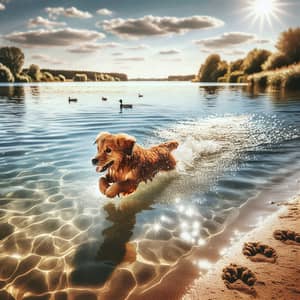 Cheerful Dog Swimming in Serene Lake