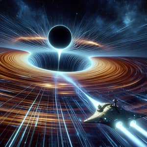 Futuristic Spacecraft Approaching Colossal Black Hole