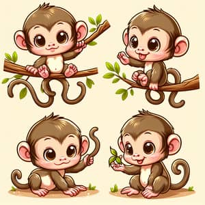 Adorable Baby Monkeys Playing - Cute Monkey Vector Illustration