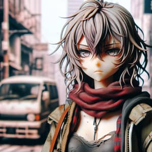 Gritty Anime Woman - Strong Determination in Urban Setting