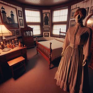 Eerie Haunted Lighthouse Bedroom with Woman Mannequin