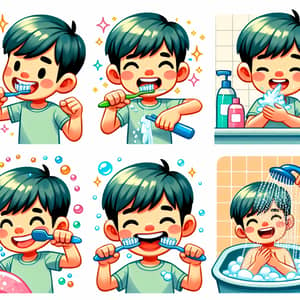 Young Asian Boy Hygiene Activities Illustrations