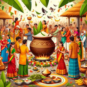 Traditional Pongal Festival Scene: Abundance and Prosperity