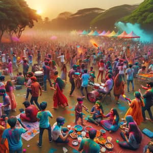 Vibrant Holi Festival Celebration in a Park