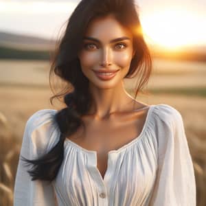 Elegant South Asian Woman in White Linen Dress