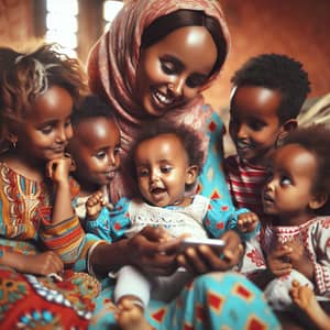 Somali Mother Enjoying Time with Children | Traditional Attire