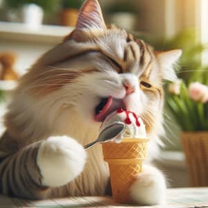 Cat Eating Ice Cream - Fun Feline Treats