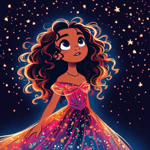 Disney Girl Under Starry Night Sky - Enchanted Scene