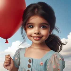 Adorable South Asian Girl with Balloon & Floral Dress