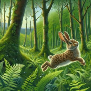 Joyful Rabbit Hopping in Dense Forest Setting