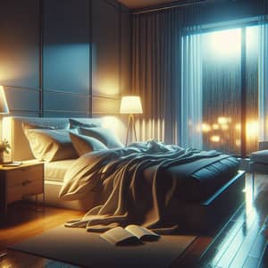 Tranquil Midnight Bedroom Scene with Cozy Lamp Glow