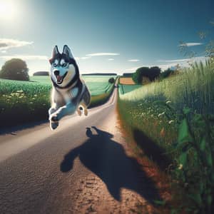 Energetic Husky Dog Running in Rural Landscape | Exhilarating Speed
