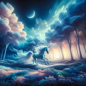Mystical Forest & Unicorn - Prancing Under Moonlit Sky